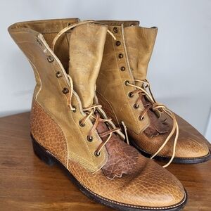 JUSTIN MENS RARE'630'KILTED LACE PACKER-STYLE BOOT CHEYENNE/BULLHIDE 7.5 B